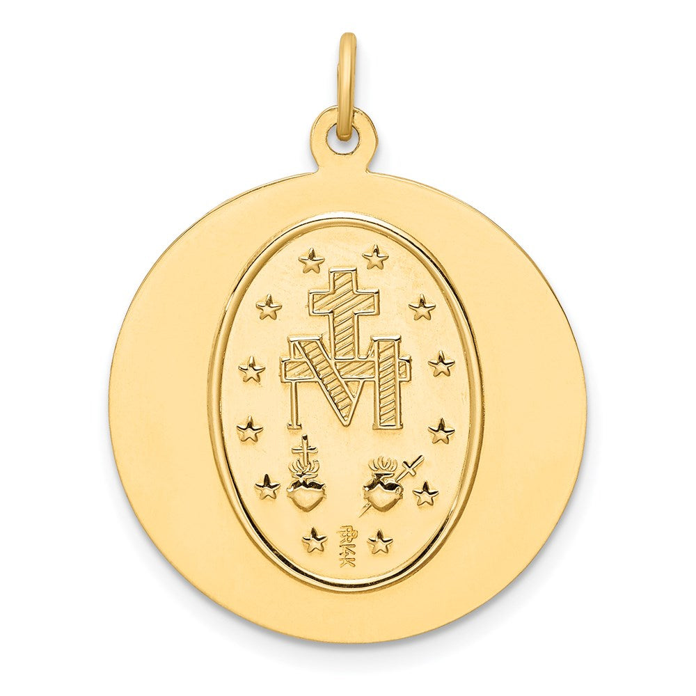 14k Polished and Satin Solid Miraculous Medal Round Pendant