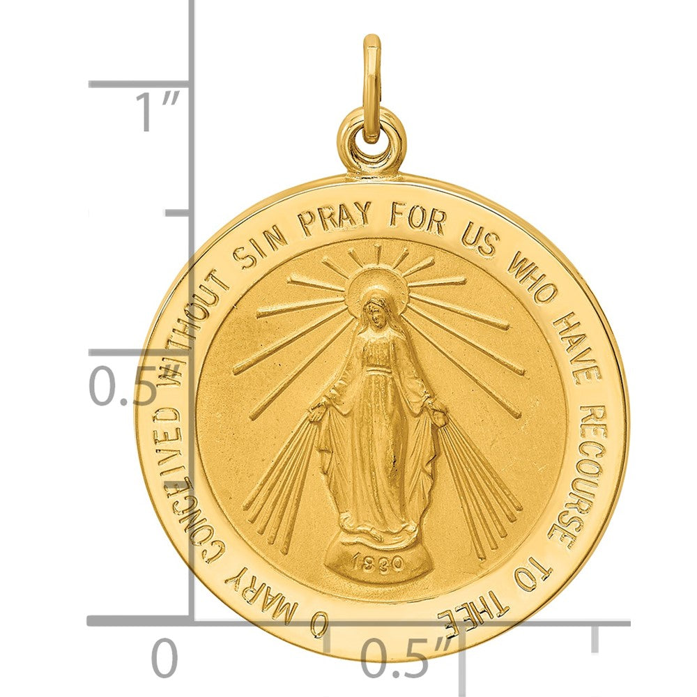 14k Polished and Satin Solid Miraculous Medal Round Pendant
