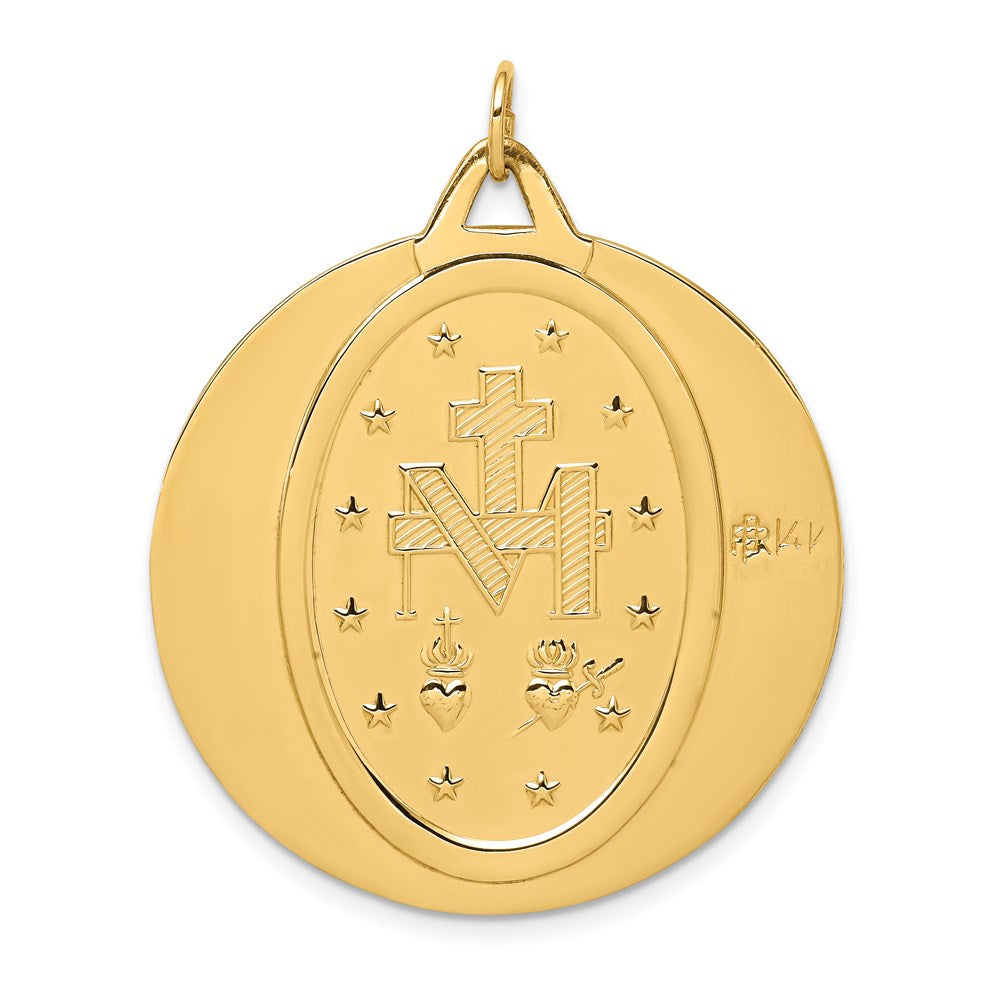 14k Polished and Satin Solid Extra Large Miraculous Medal Round Pendant