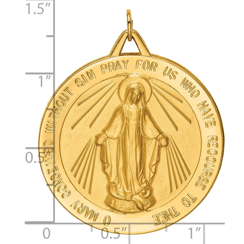 14k Polished and Satin Solid Extra Large Miraculous Medal Round Pendant
