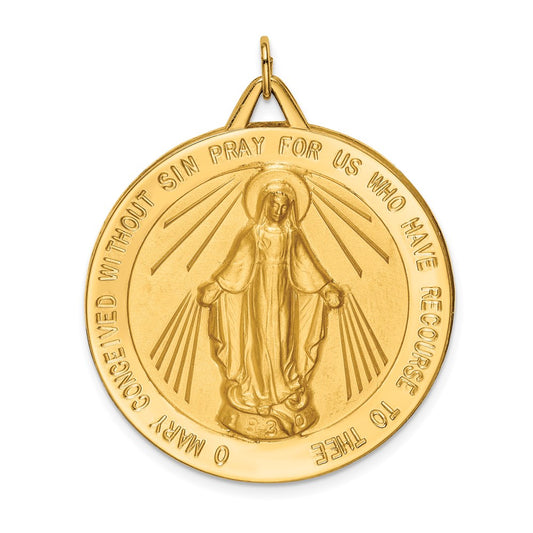 14k Polished and Satin Solid Extra Large Miraculous Medal Round Pendant