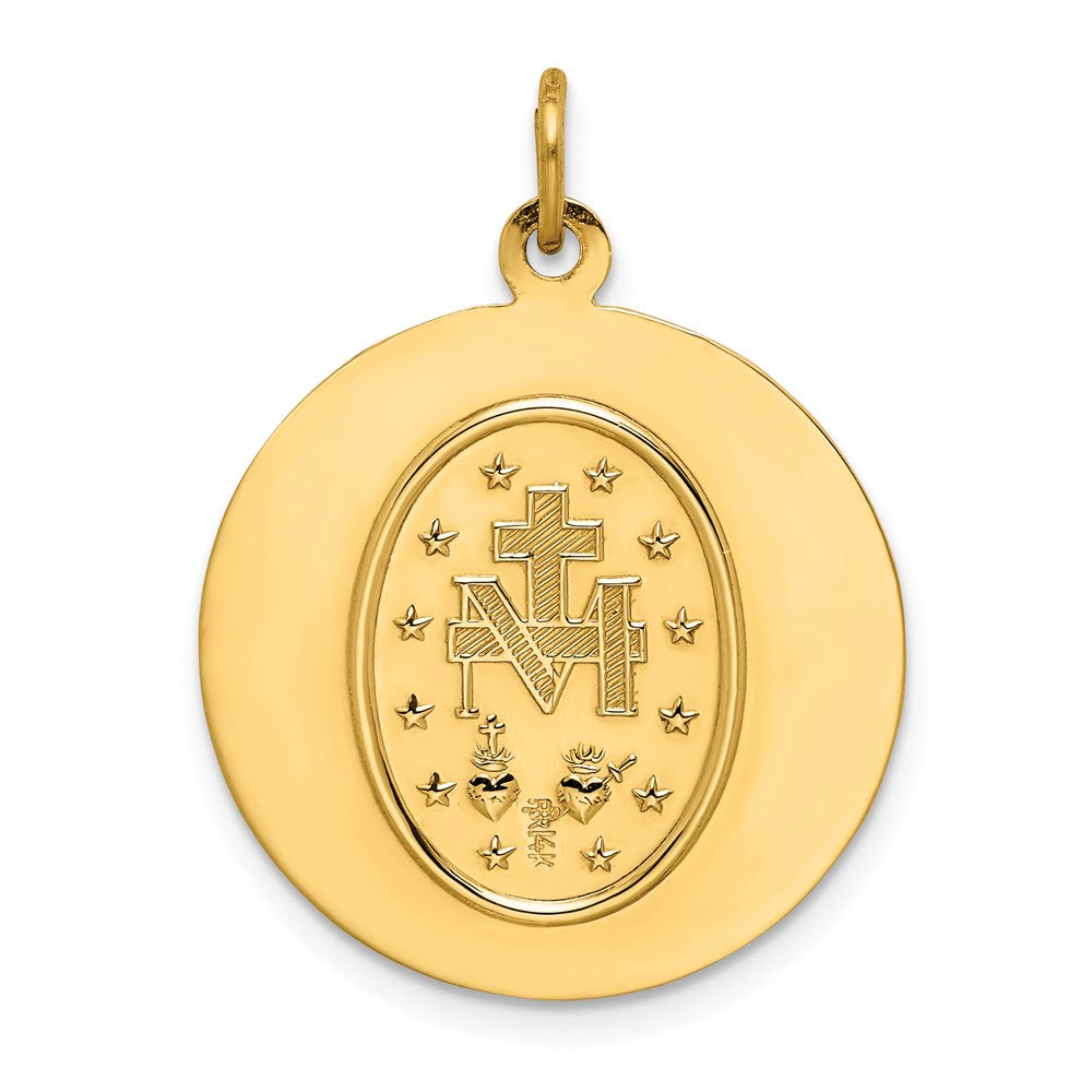 14k Polished and Satin Solid Medium Miraculous Medal Round Pendant