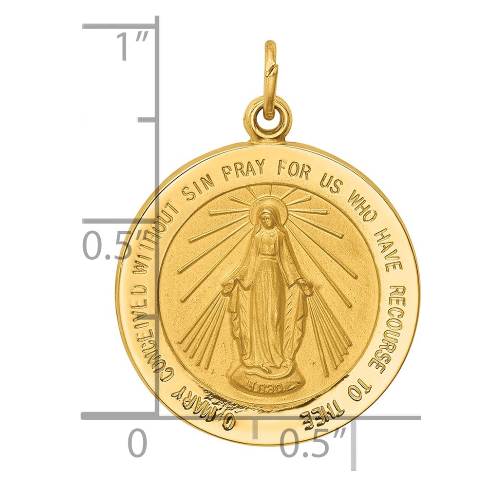 14k Polished and Satin Solid Medium Miraculous Medal Round Pendant