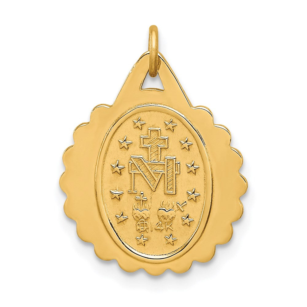 14k Polished and Satin Solid Small Round Scalloped Miraculous Medal Charm