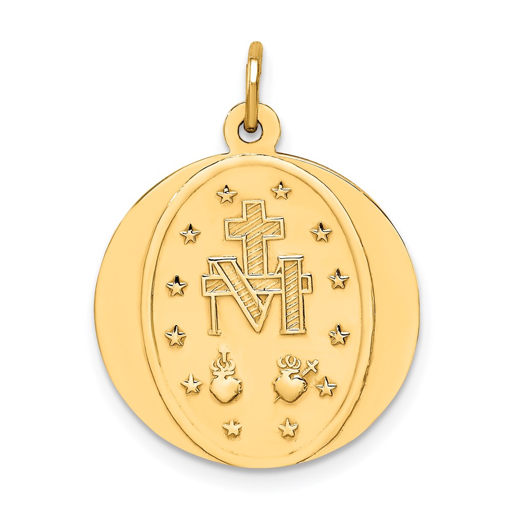 14k Polished and Satin Solid Small Miraculous Medal Round Pendant