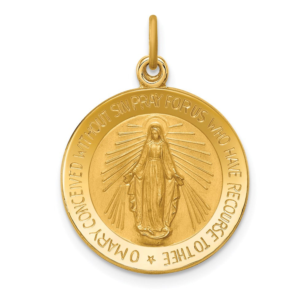 14k Polished and Satin Solid Small Miraculous Medal Round Pendant
