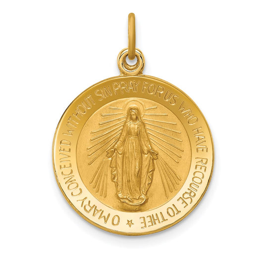 14k Polished and Satin Solid Small Miraculous Medal Round Pendant