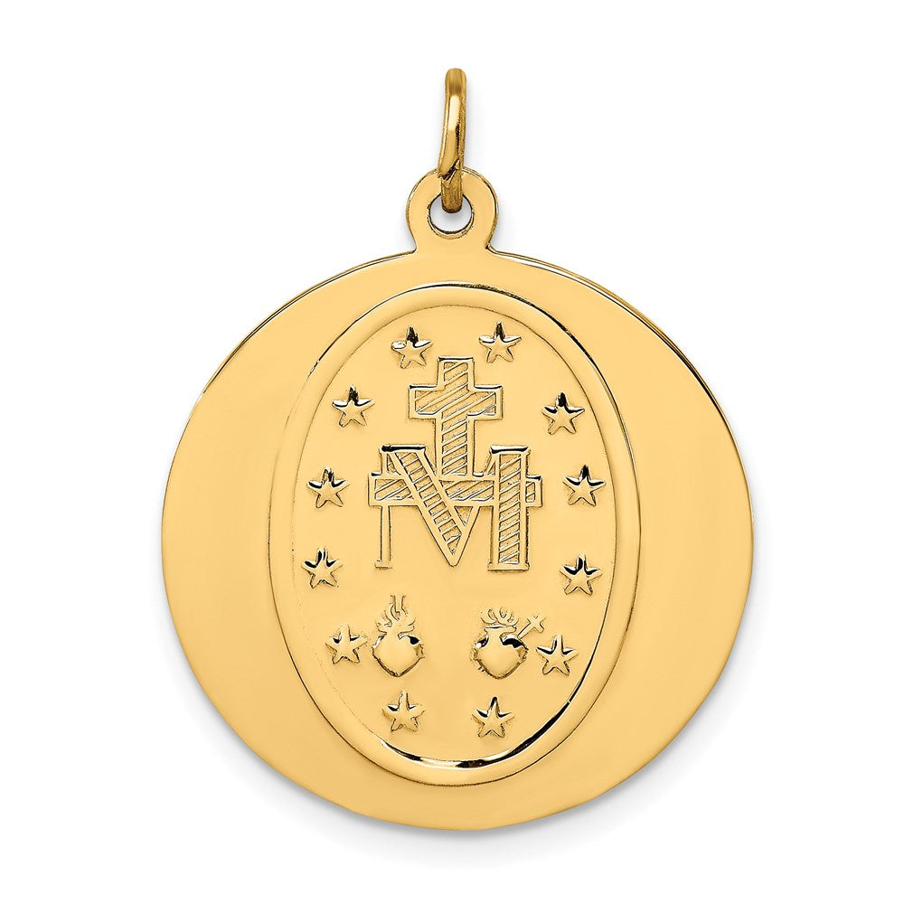 14k Polished and Satin Solid Miraculous Medal Round Pendant