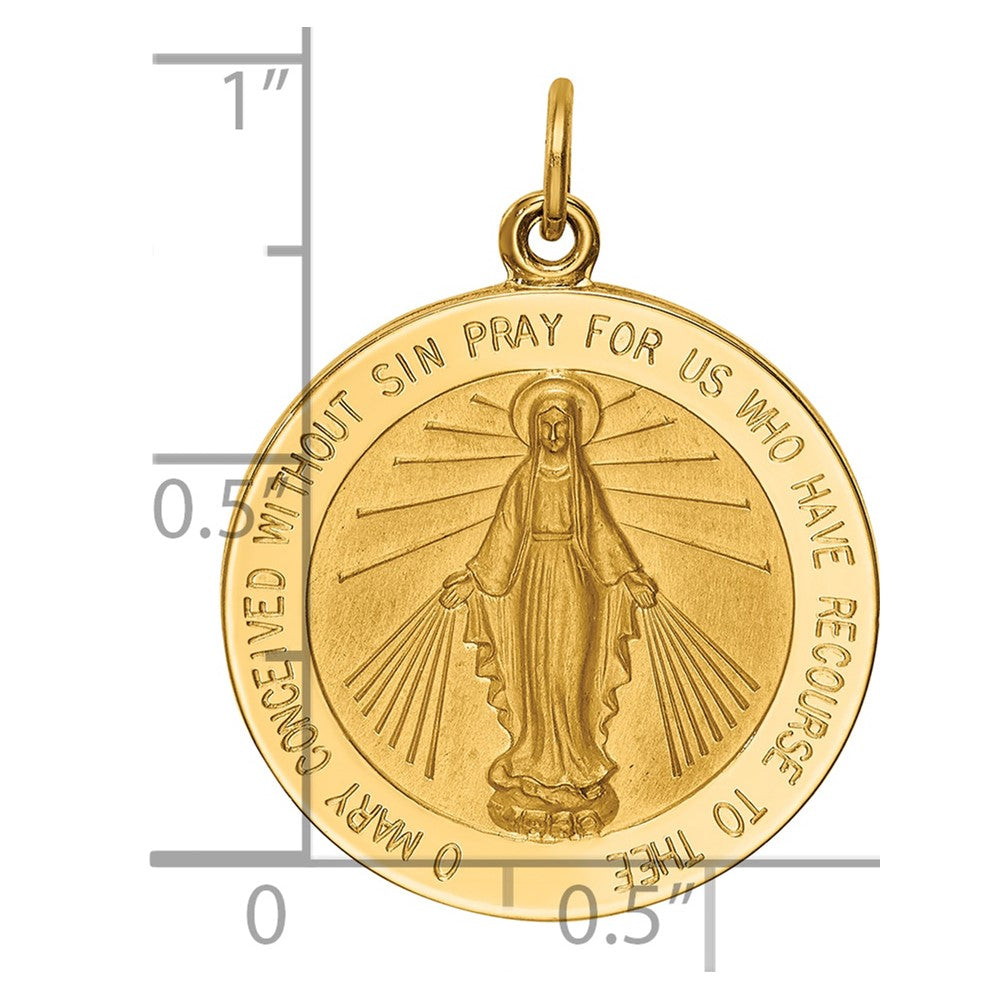 14k Polished and Satin Solid Miraculous Medal Round Pendant