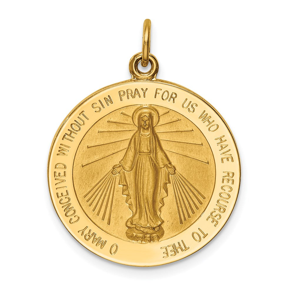 14k Polished and Satin Solid Miraculous Medal Round Pendant
