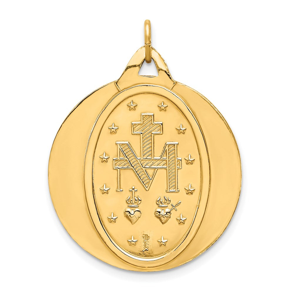 14k Polished and Satin Solid Large Miraculous Medal Round Pendant