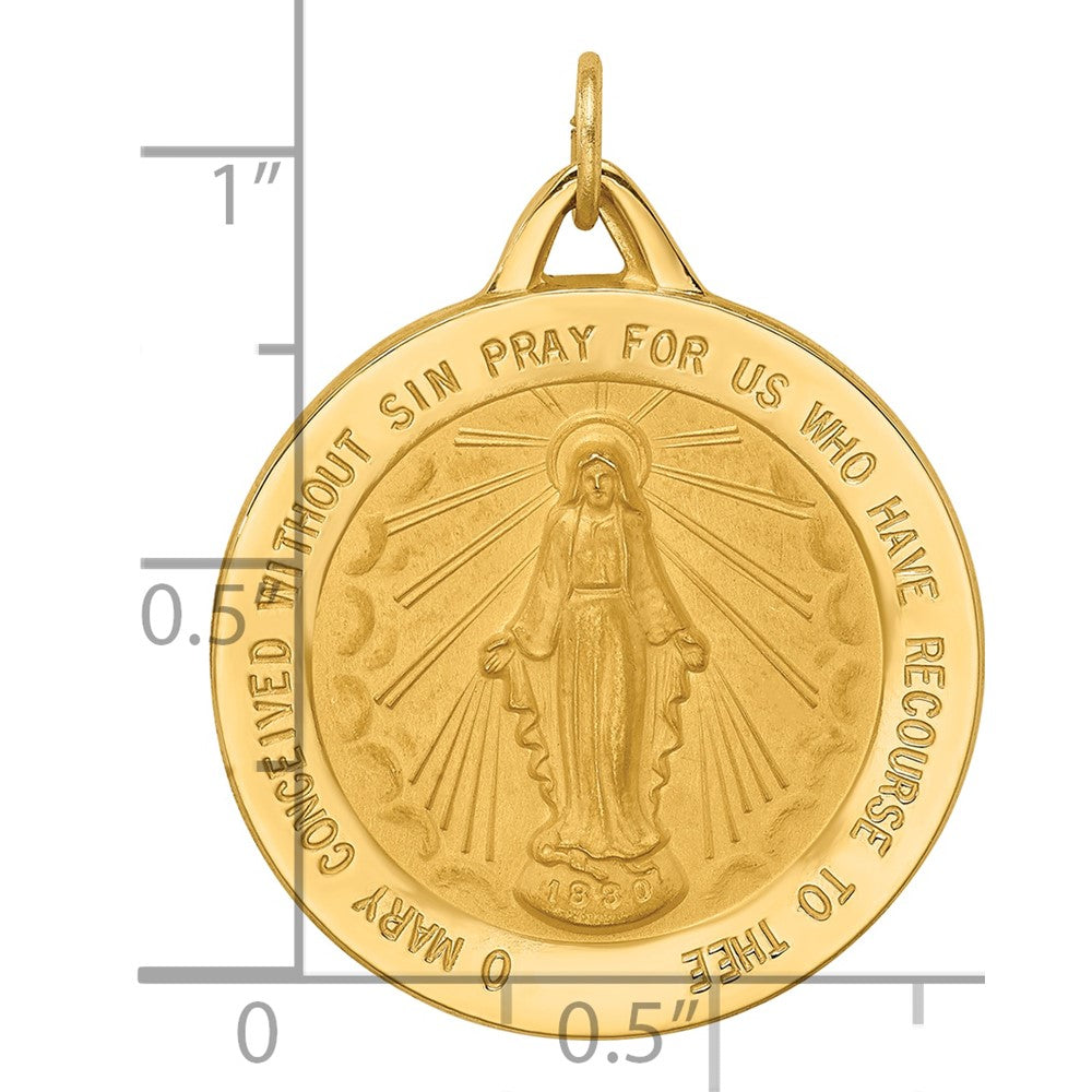 14k Polished and Satin Solid Large Miraculous Medal Round Pendant