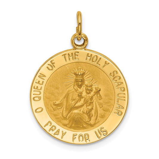 14K Polished and Satin Solid Queen Of The Holy Scapular Medal Reversible Round Pendant