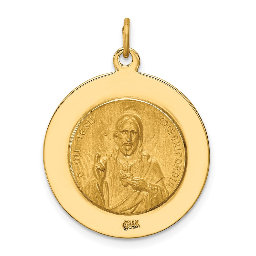 14K Polished and Satin Solid Large Queen Of The Holy Scapular Medal Reversible Round Pendant