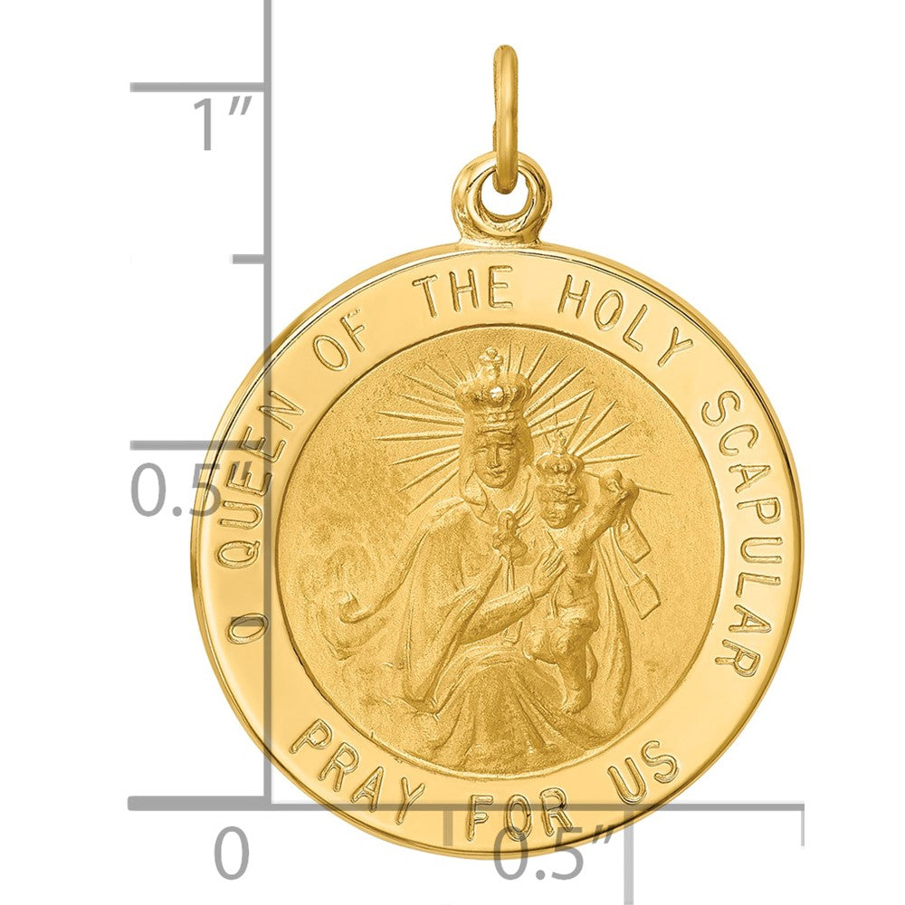 14K Polished and Satin Solid Large Queen Of The Holy Scapular Medal Reversible Round Pendant