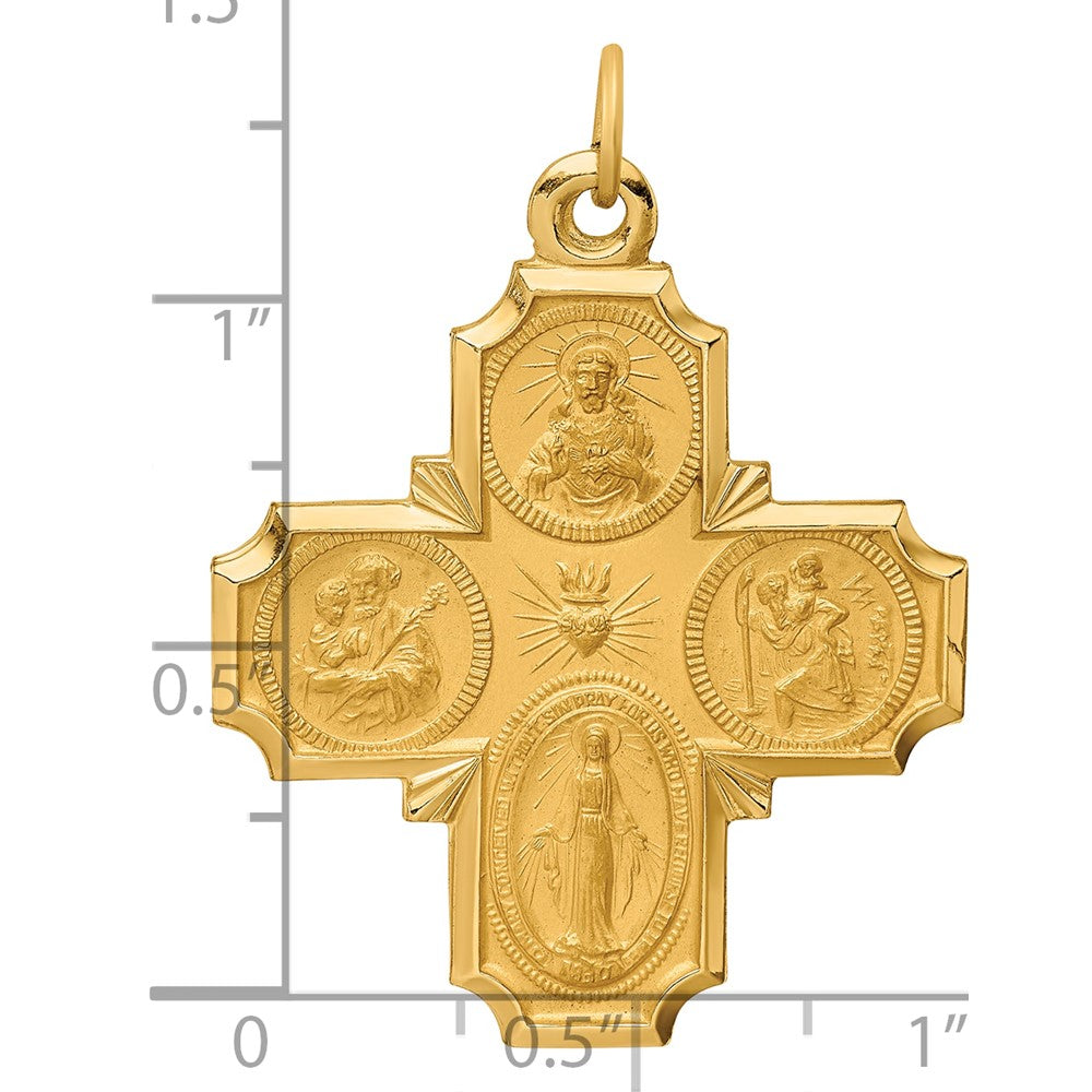 14k Polished and Satin Solid Large 4-Way Medal Pendant