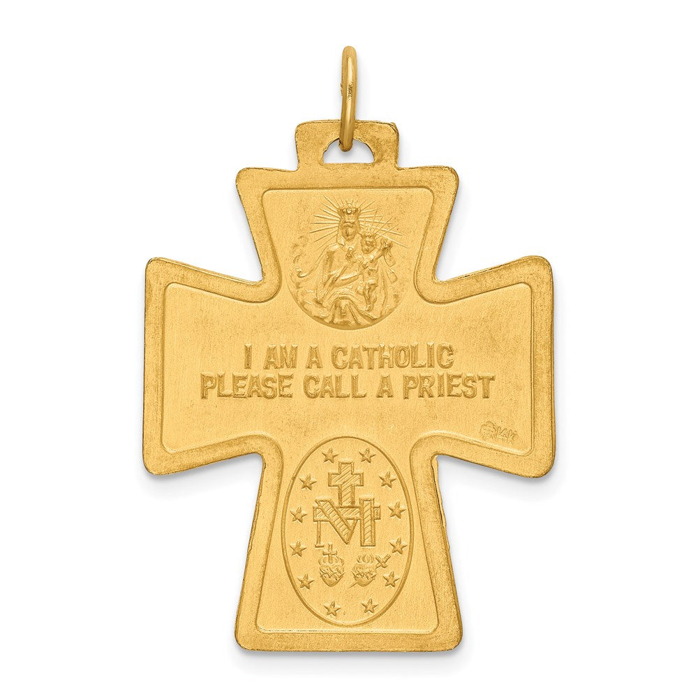 14k Polished and Satin Solid Large 4-Way Medal Cross Pendant