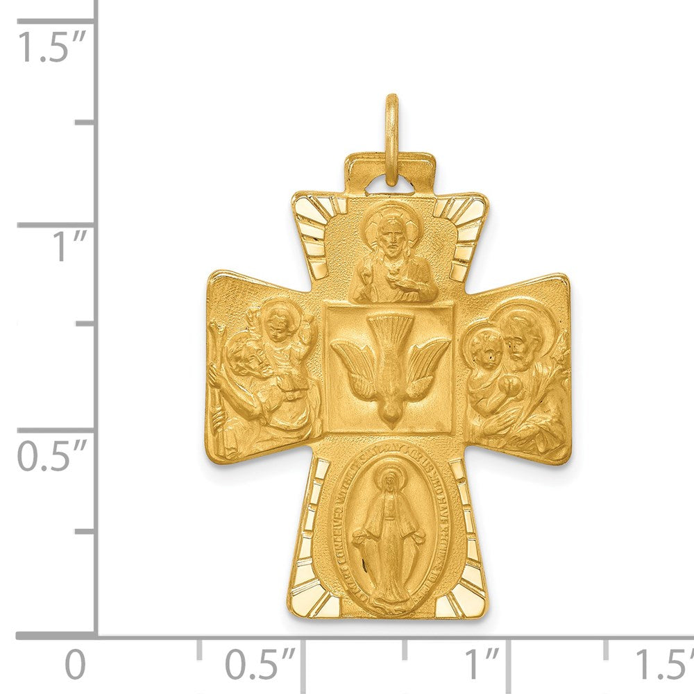 14k Polished and Satin Solid Large 4-Way Medal Cross Pendant