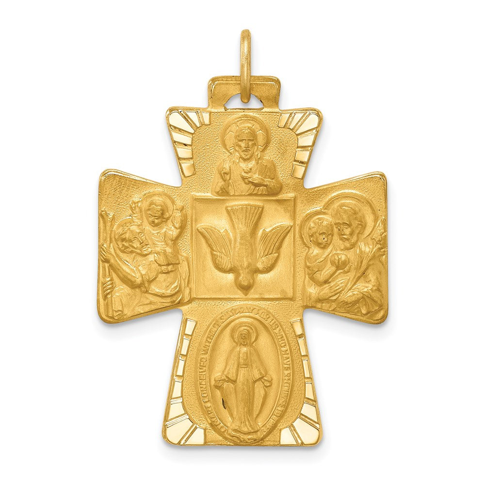 14k Polished and Satin Solid Large 4-Way Medal Cross Pendant