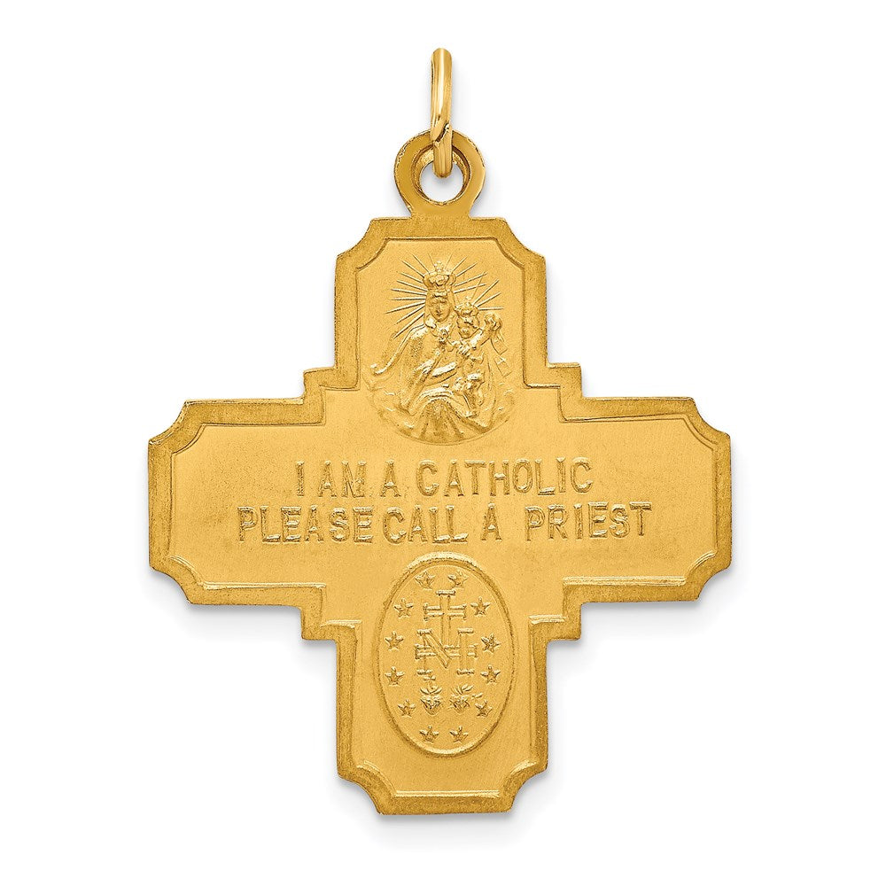 14k Polished and Satin Solid Medium 4-Way Medal Pendant