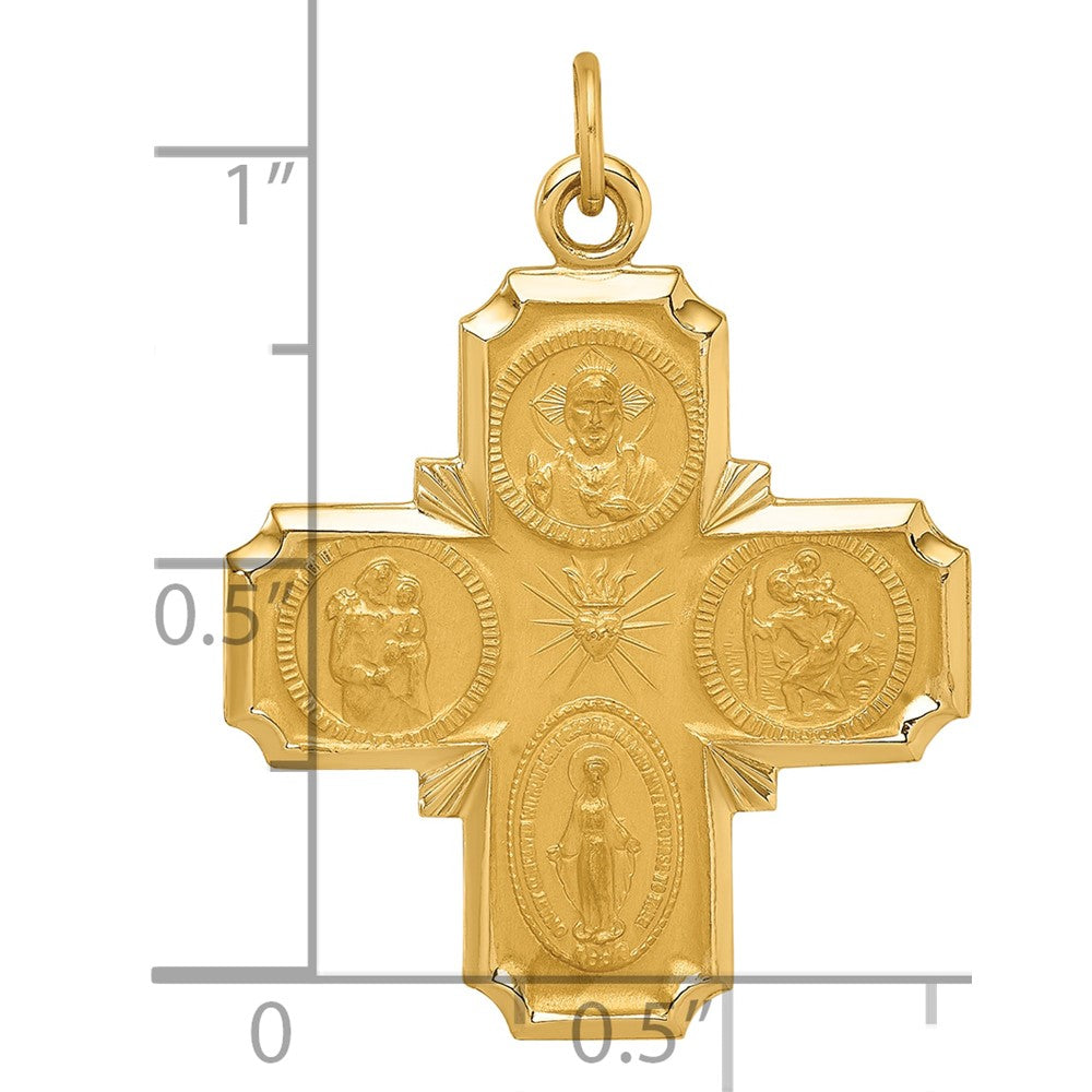 14k Polished and Satin Solid Medium 4-Way Medal Pendant