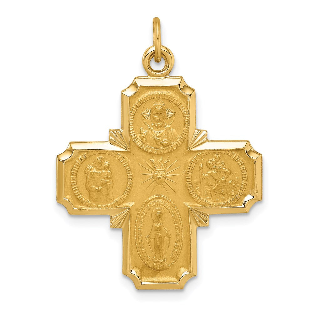 14k Polished and Satin Solid Medium 4-Way Medal Pendant