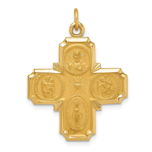 14k Polished and Satin Solid Medium 4-Way Medal Pendant