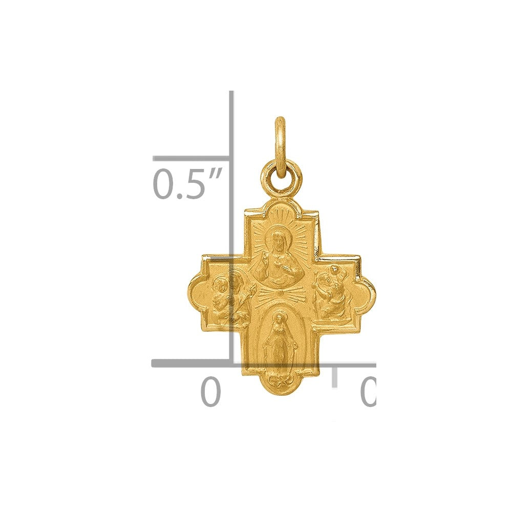 14k Satin Solid Small 4-Way Medal Charm