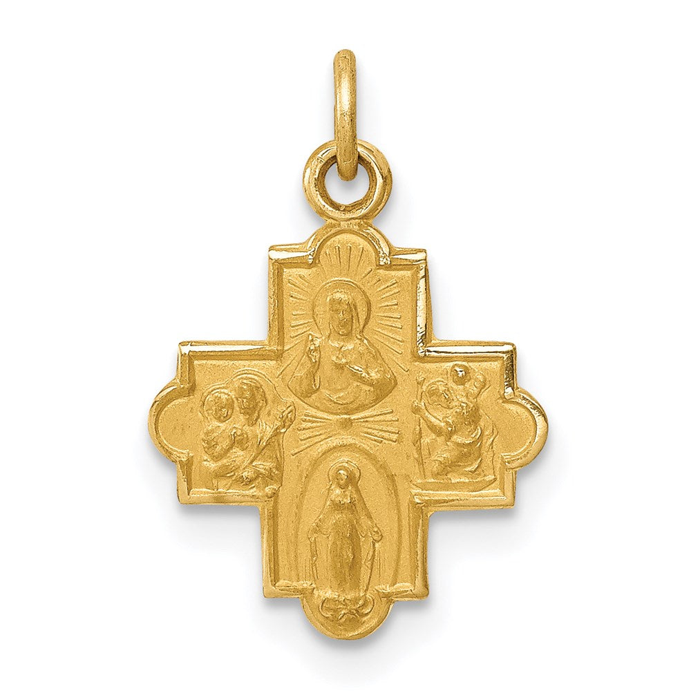 14k Satin Solid Small 4-Way Medal Charm