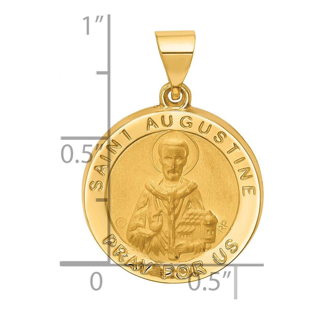 14k Polished and Satin Round Hollow St. Augustine Medal Pendant