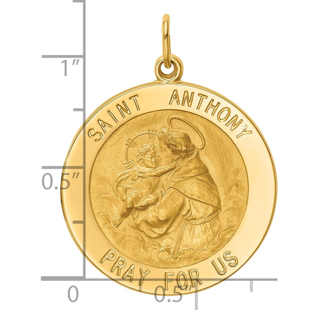 14k Polished and Satin Solid Large Round St. Anthony Medal Pendant