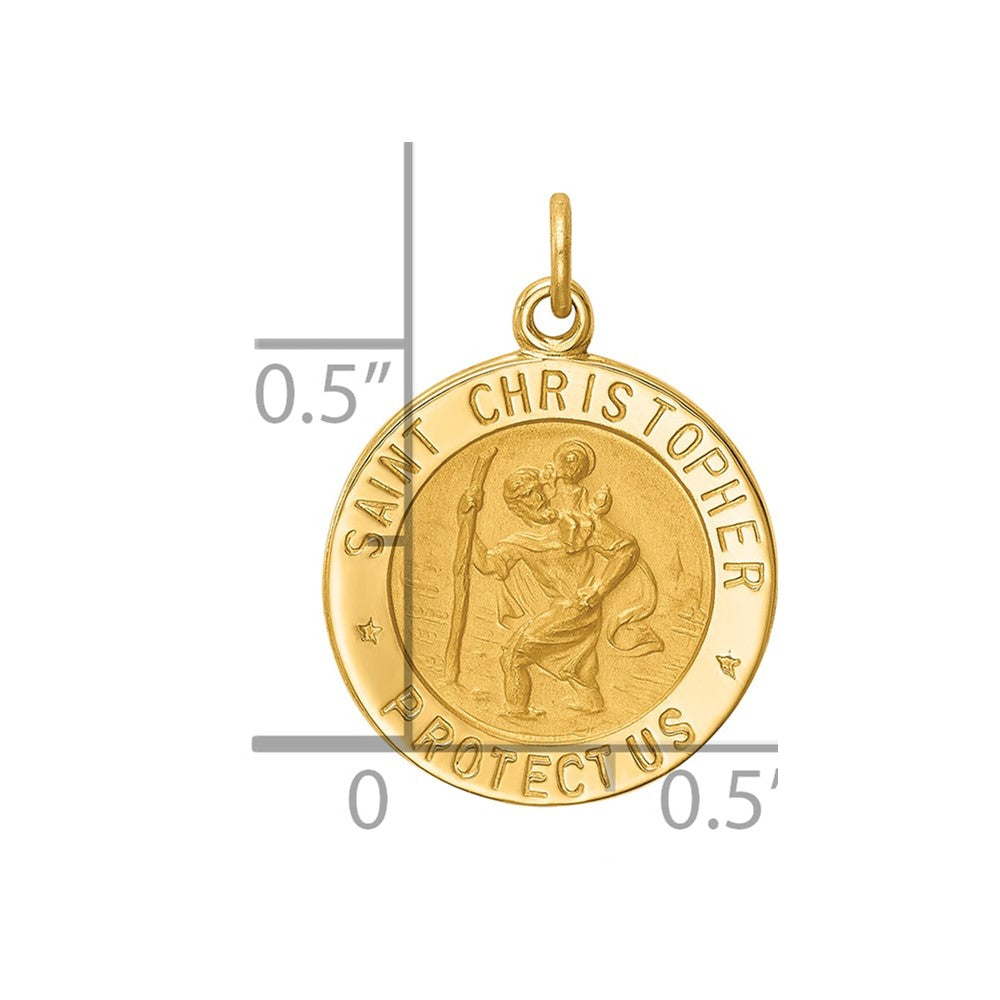 14k Polished and Satin Solid Small Round St. Christopher Medal Charm