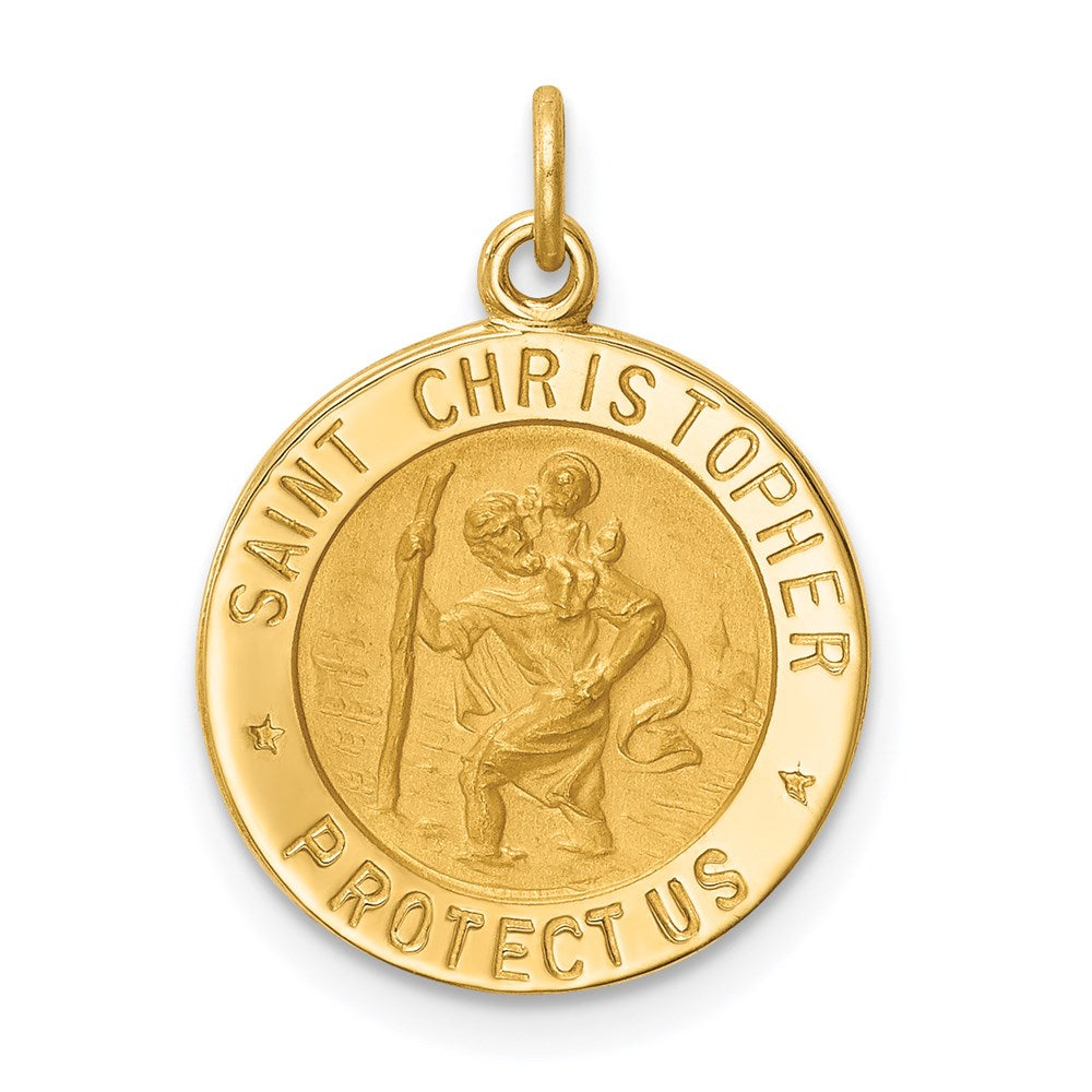 14k Polished and Satin Solid Small Round St. Christopher Medal Charm