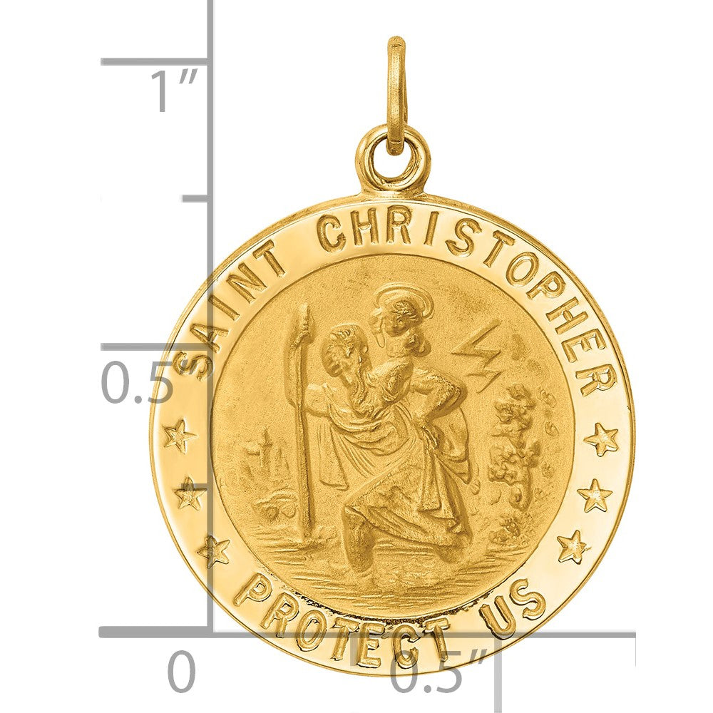 14k Polished and Satin Medium Solid  Round St. Christopher Medal Pendant