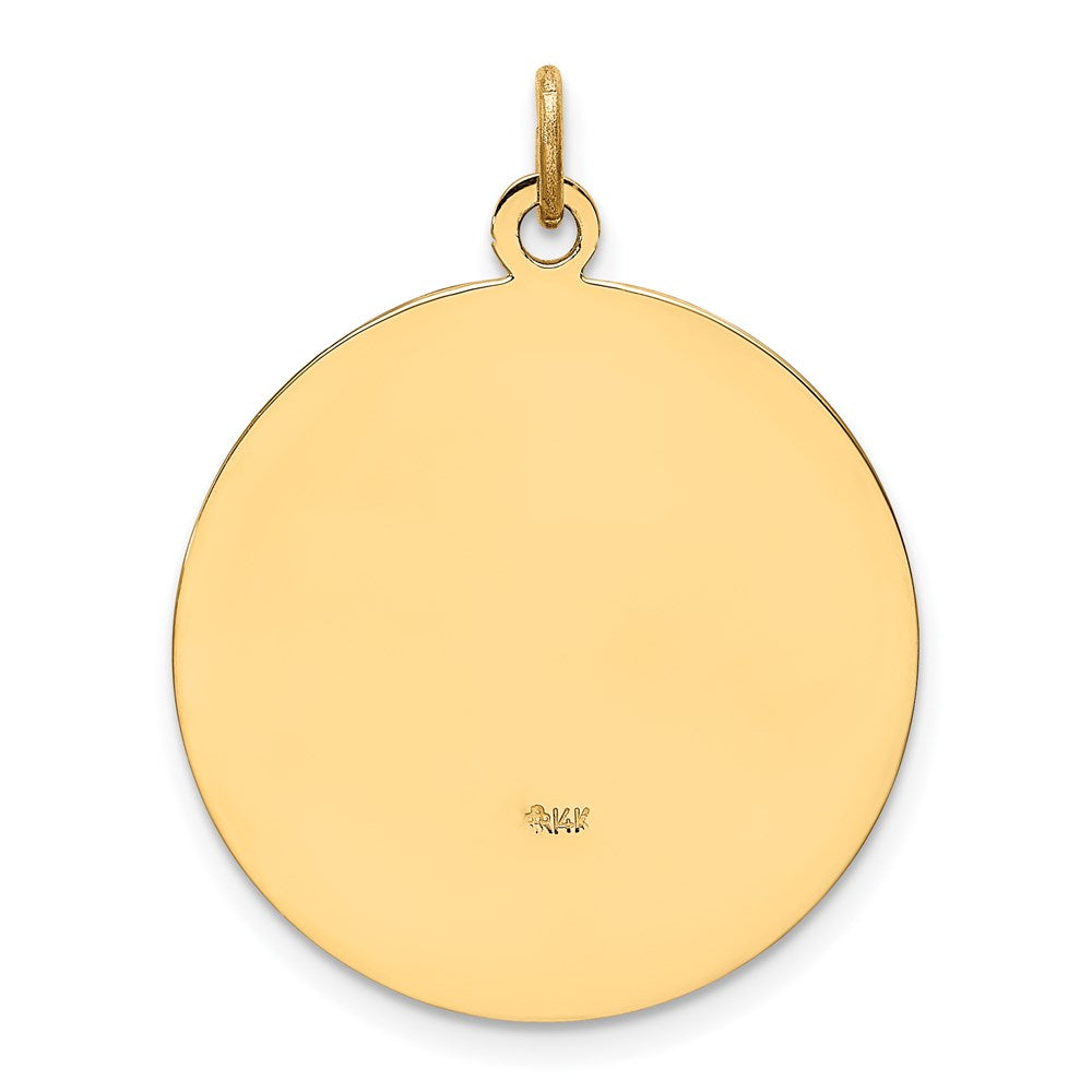 14k Polished and Satin Medium Solid  Round St. Christopher Medal Pendant