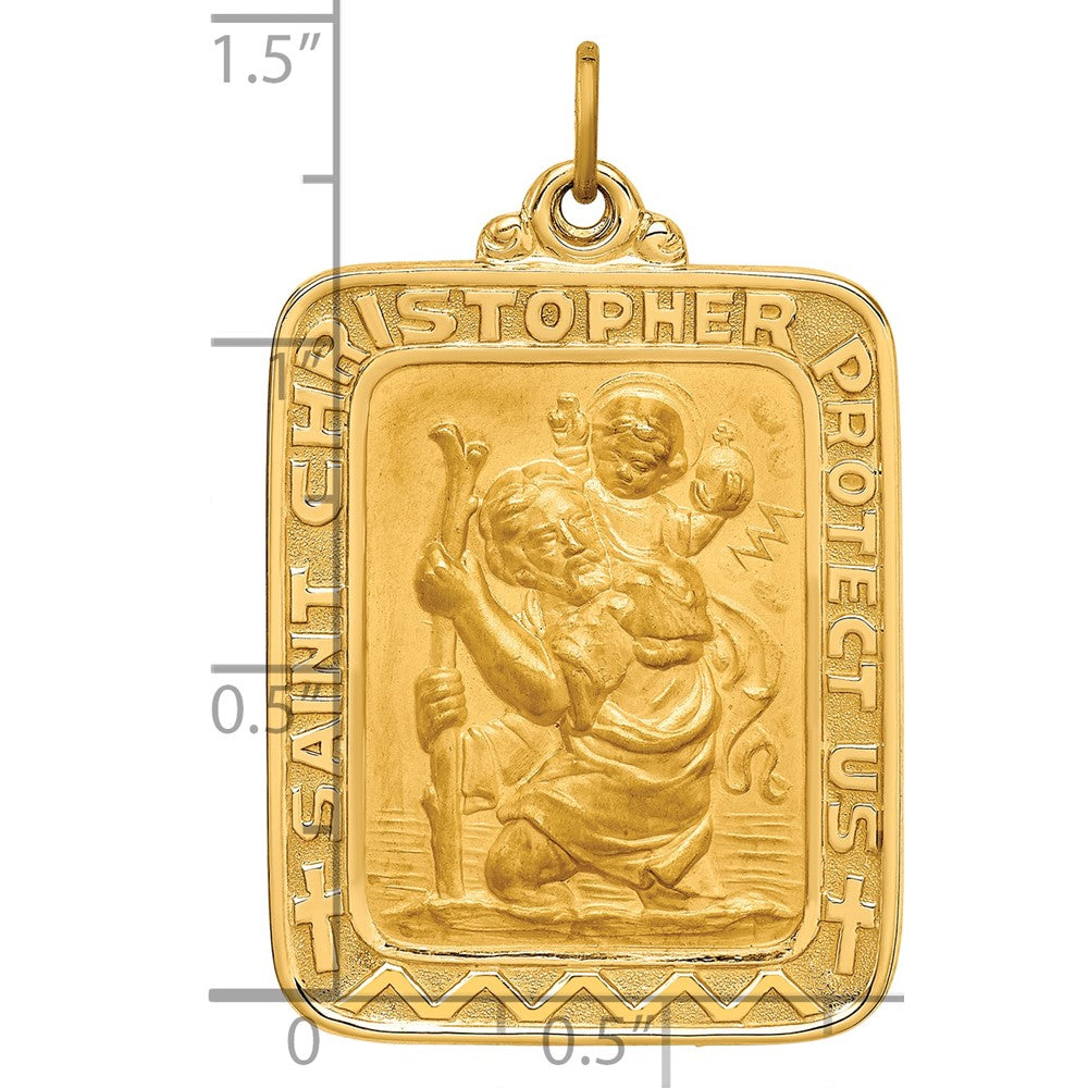 14k Polished and Satin Solid Large Rectangle St. Christopher Medal Pendant