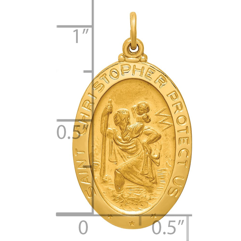 14k Polished and Satin Solid Medium St. Christopher Medal Oval Pendant