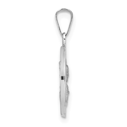 14k White Gold Polished and Satin Hollow Queen Of The Holy Scapular Medal Reversible Round Pendant