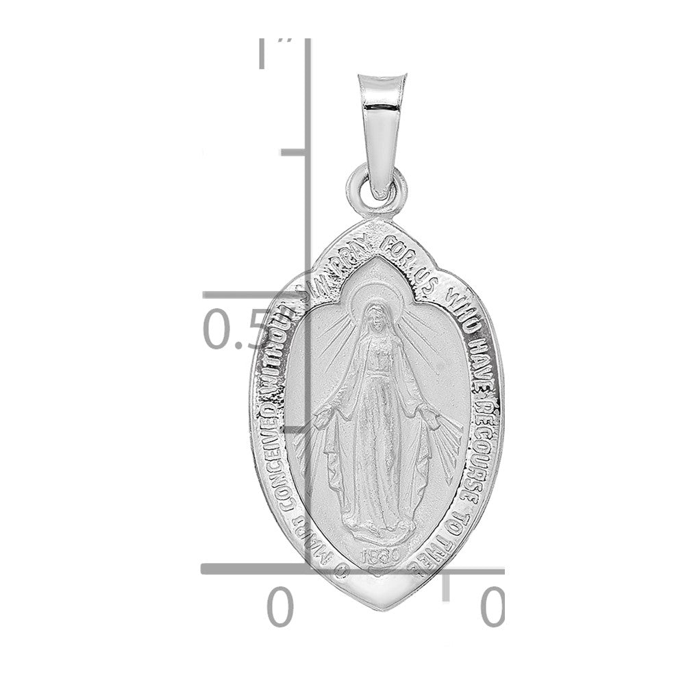 14k White Gold Polished and Satin Solid Miraculous Medal Pendant