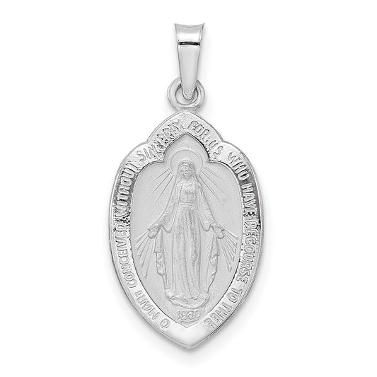14k White Gold Polished and Satin Solid Miraculous Medal Pendant