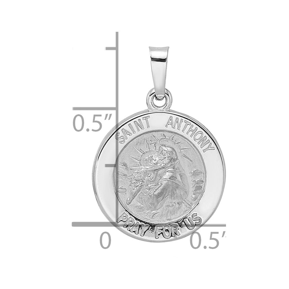 14k White Gold Polished and Satin Hollow St Anthony Medal Pendant