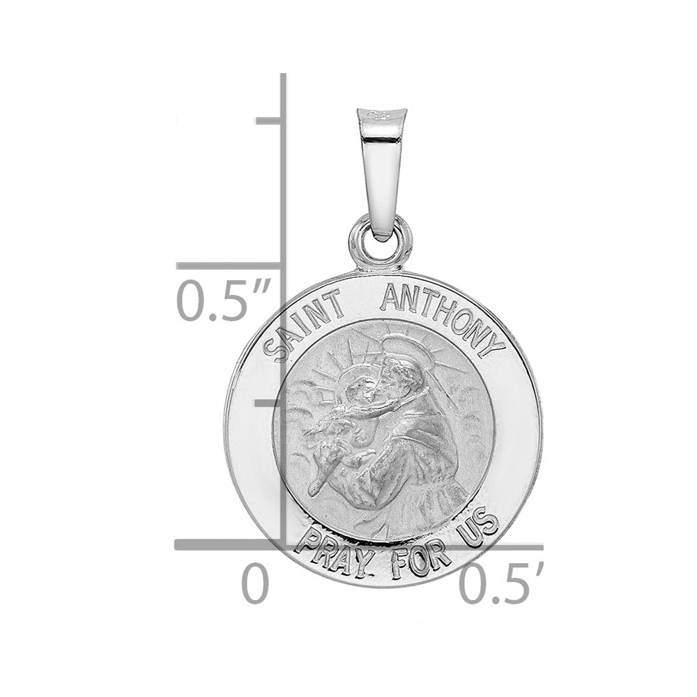 14k White Gold Polished and Satin Hollow St Anthony Medal Pendant