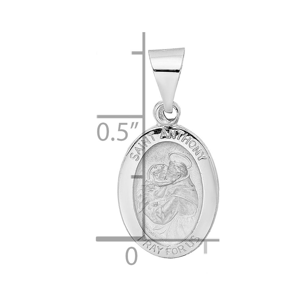 14k White Gold Polished and Satin Hollow St Anthony Medal Small Oval Pendant