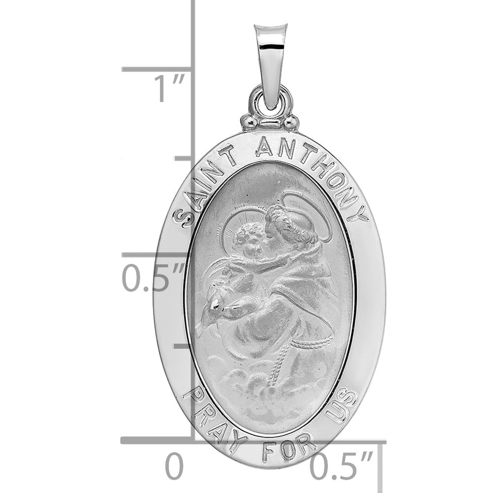 14k White Gold Polished and Satin Solid St Anthony Medal Oval Pendant