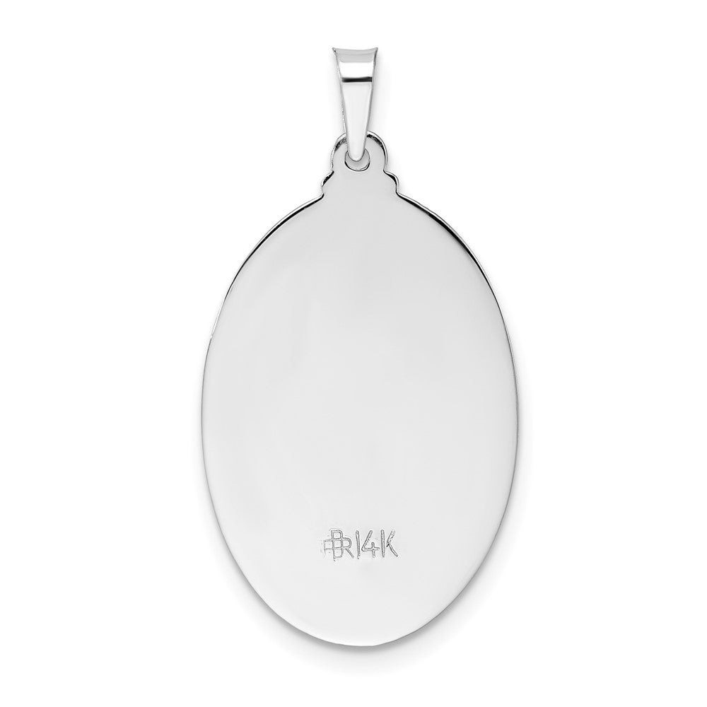 14k White Gold Polished and Satin Solid Saint Christopher Medal Oval Pendant
