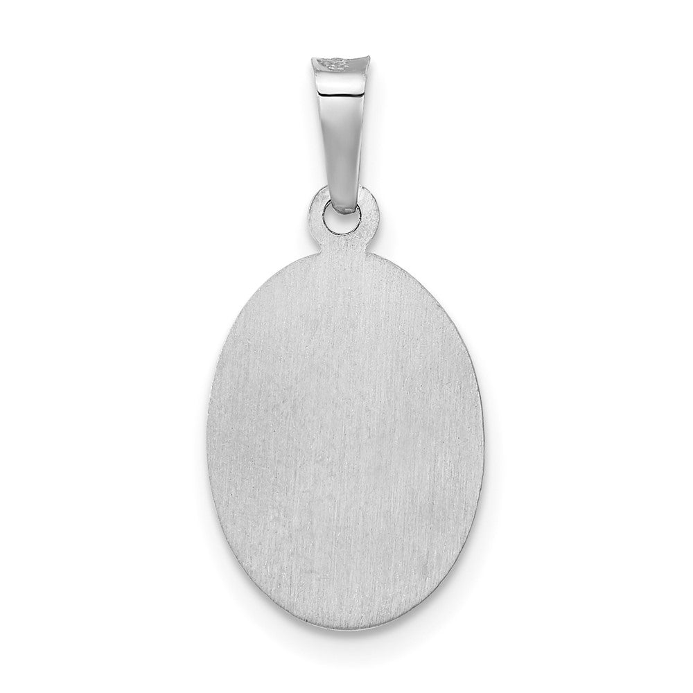 14K White Gold Polished and Satin Hollow St Jude Thaddeus Medal Oval Pendant