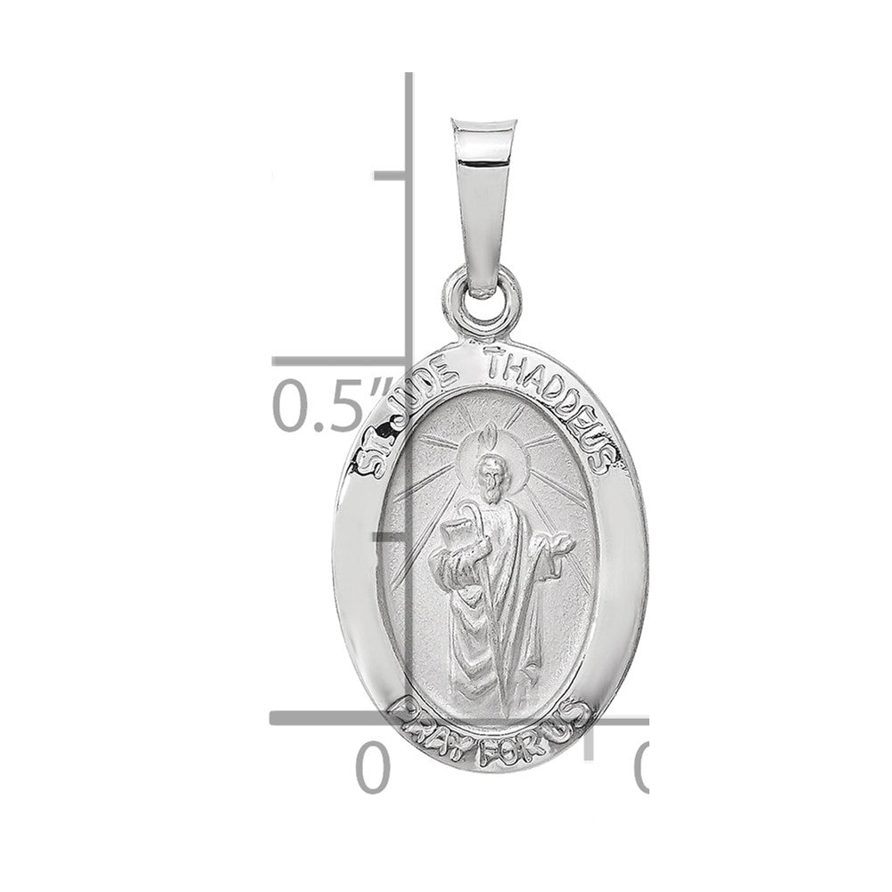 14K White Gold Polished and Satin Hollow St Jude Thaddeus Medal Oval Pendant