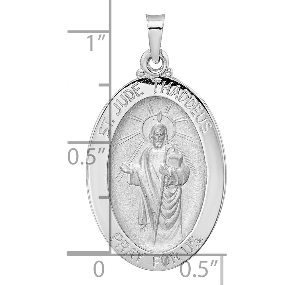 14K White Gold Polished and Satin Solid St Jude Thaddeus Medal Oval Pendant