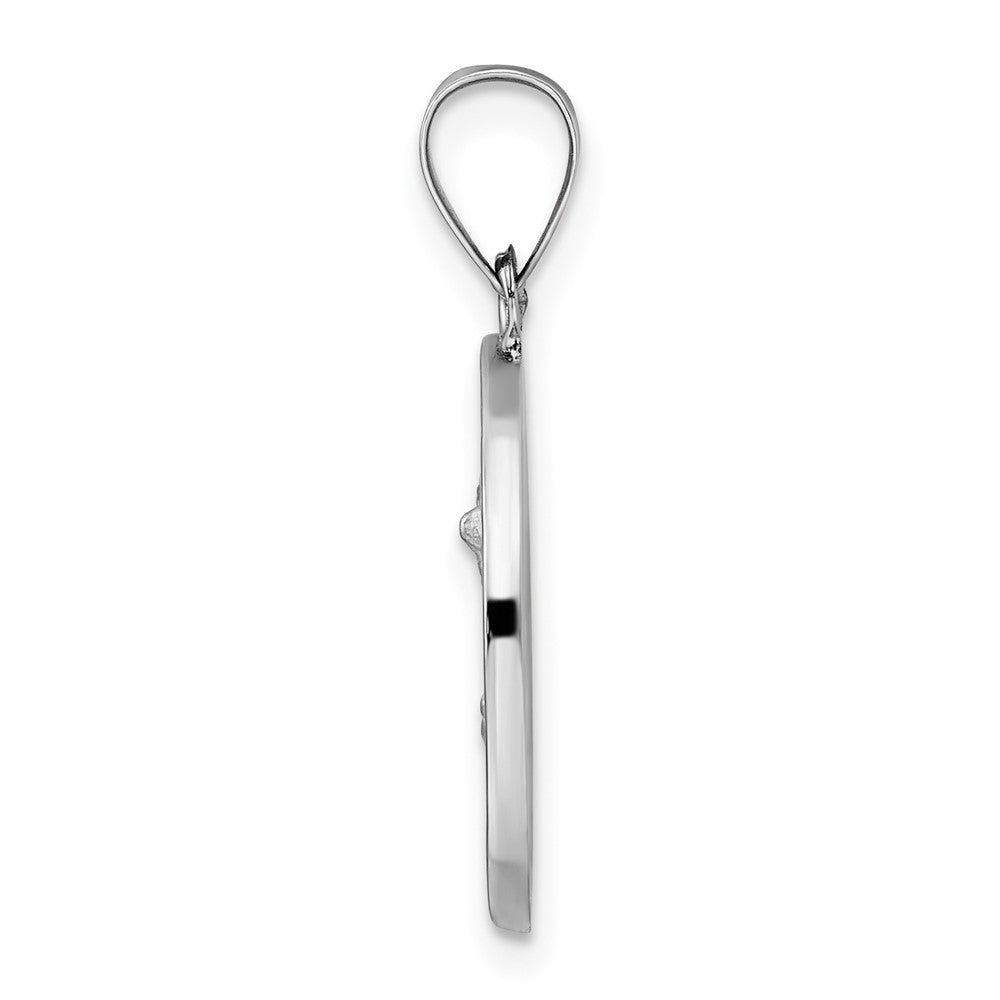 14k White Gold Polished and Satin Hollow St. Michael Medal Round Pendant