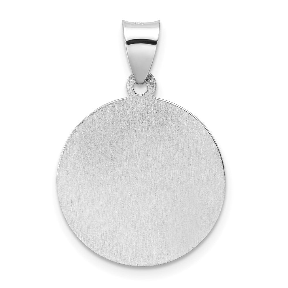 14k White Gold Polished and Satin Hollow St Nicholas Medal Round Pendant